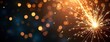 © Pete - Golden firework sparkles on black night sky. Bokeh lights. New years eve party banner. 2025 celebration. Festive holiday background. Greeting card design. Bright sparkler. Party event. New year