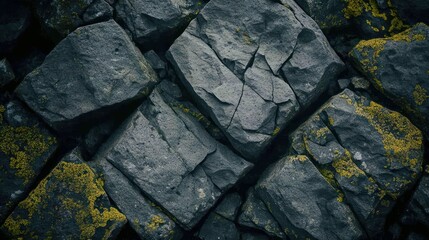 Aufkleber - A close-up view of textured rocks with yellow lichen, showcasing natural patterns.
