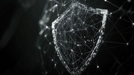 Aufkleber - A digital shield symbolizing cybersecurity, with interconnected lines and nodes.