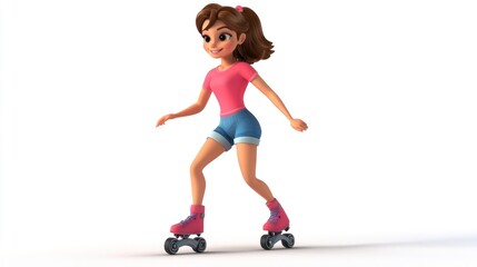 Poster - A cheerful girl roller skating in a playful pose, showcasing leisure activity and fun.