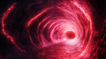 Poster - A mesmerizing depiction of a vibrant red tunnel, swirling and glowing with dynamic energy, creating an otherworldly atmosphere of motion and depth.