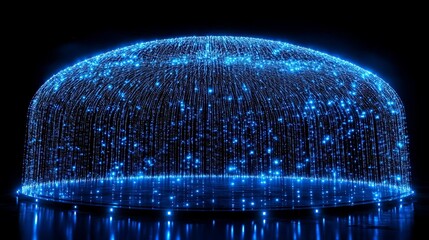 Poster - A mesmerizing display of blue light particles creating a digital dome effect, symbolizing innovation and futuristic technology in an abstract form.