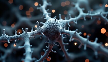Poster - Microscopic cell structure digital model. Abstract biology image shows organic mesh network. Macro closeup view of cellular tissue. Polymer material research. Science background.