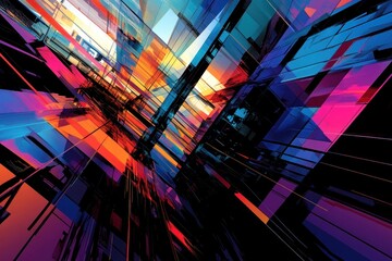 Poster - A vibrant abstract composition showcasing dynamic colors and geometric shapes.