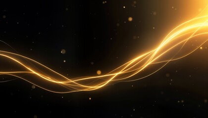 Poster - Abstract gold wave lines flow on black background. Golden particles shimmer. Elegant design ideal for luxury branding. Modern trendy graphic art. Perfect for website header or presentation.