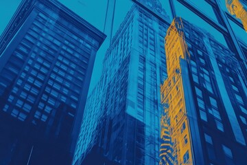 Aufkleber - Reflection of skyscrapers in glass, showcasing urban architecture and design.