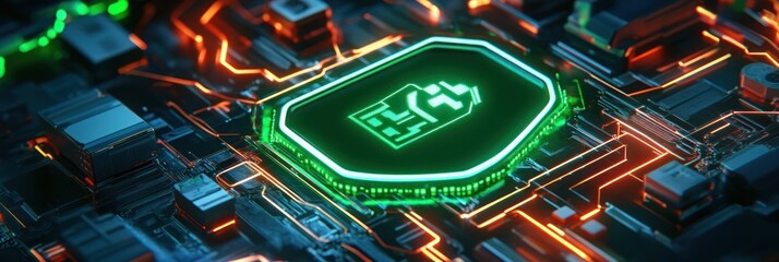 Aufkleber - A futuristic circuit board with a glowing processor symbol, representing technology and innovation.
