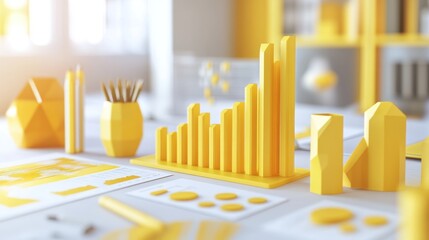 Poster - Yellow geometric shapes and graphs representing data analysis and visualization.