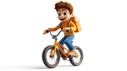 Poster - A cheerful boy riding a bicycle, wearing a backpack, showcasing a playful and active lifestyle.