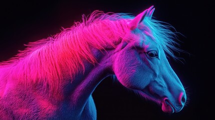 Poster - A vibrant, neon-colored horse profile against a dark background.