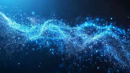 Poster - A stunning abstract representation of blue light waves, shimmering with sparkles, ideal for backgrounds and visual projects creating a magical atmosphere.