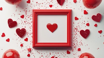 Poster - A red-themed heart display with a frame and scattered hearts, symbolizing love and affection.