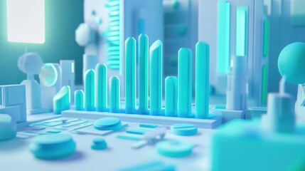 Aufkleber - A futuristic cityscape with geometric structures and vibrant blue hues.