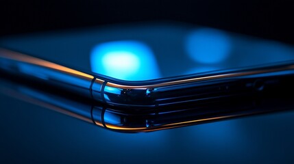 Poster - Close-up of smartphone reflecting blue light.