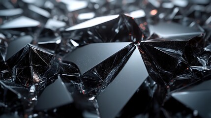 Poster - A stunning close-up of fragmented black crystal shapes, showcasing intricate details and reflections, perfect for modern design and visual art projects.