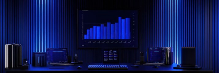 Poster - A modern workspace featuring a computer setup with data visualization.