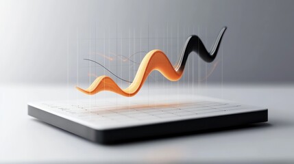 Aufkleber - A 3D graph displaying fluctuating data trends on a sleek platform.