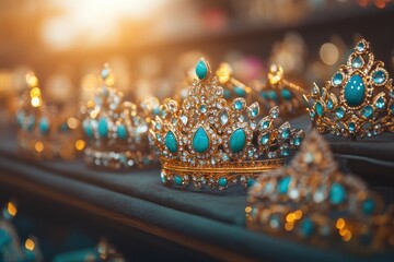 Poster - A collection of ornate crowns featuring turquoise stones and intricate designs.