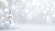 © Olya Ivanova - White snowy shiny background with white happy snowman with free space for text .Concept of the new year, Christmas. Suitable as a template for decoration, design banner, flyer, postcard, greeting card