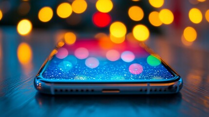 Poster - Glittery phone screen reflecting festive lights.