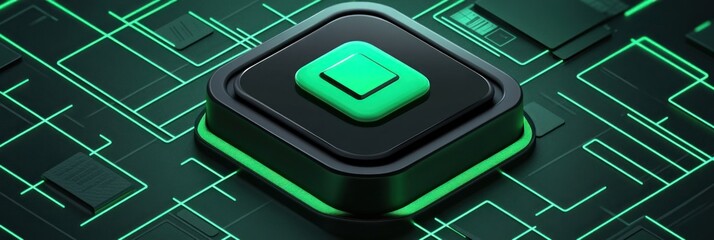 Aufkleber - A sleek, futuristic design featuring a green and black geometric shape on a circuit-like background.