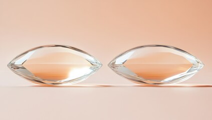 Poster - Two clear, faceted glass shapes on a soft gradient background.
