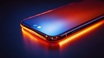 Poster - Sleek smartphone with vibrant neon light accents.