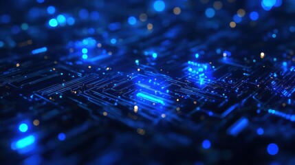 Poster - Abstract Digital Circuitry: Glowing Blue Pathways of Technology