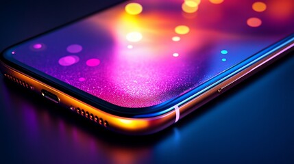 Poster - Close-up of smartphone displaying vibrant bokeh lights.