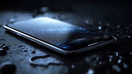 Poster - Smartphone with glowing particles on screen, dark background.