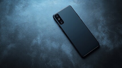 Poster - Dark smartphone on blue textured surface.