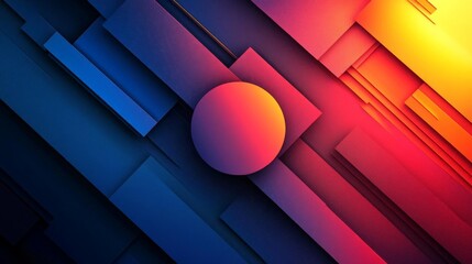 Poster - A vibrant abstract background featuring layered shapes and a central circle, blending blue, red, and yellow tones for a dynamic visual effect.