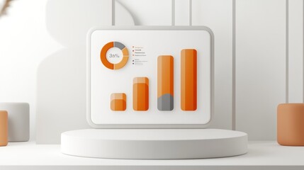 Poster - A modern data visualization display featuring graphs and metrics in orange tones.