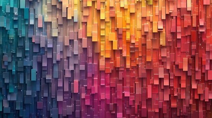 Poster - A vibrant abstract image showcasing a colorful array of rectangular blocks blending seamlessly from cool tones to warm colors, creating visual harmony.