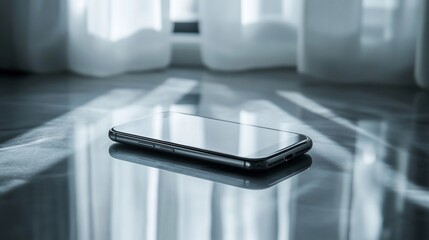 Poster - Smartphone on reflective surface near window.