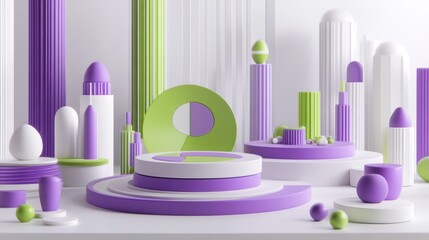 Aufkleber - Abstract geometric shapes in purple and green create a modern, artistic landscape.