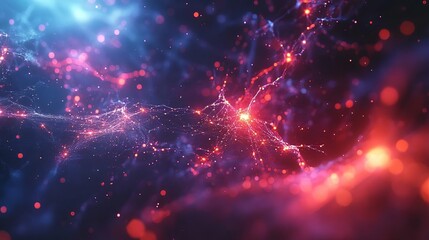 Poster - A vibrant abstract image showcasing an ethereal network of colorful particles and light, evoking a sense of cosmic wonder and technological innovation.