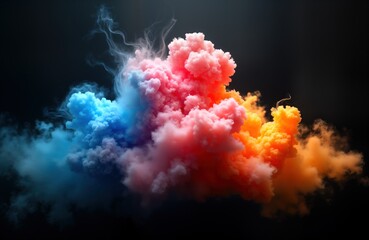 Aufkleber - Abstract art vibrant colors explode dark background. Rainbow cloud smoke effect. Digital painting design element. Fantasy cosmos nebula texture. Perfect for wallpaper print