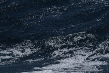 Wall Mural - dark ocean waves with white foam creating dynamic seascape. turbulent water reflects power and beaut