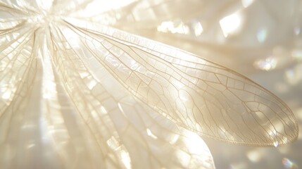 Poster - Close-up of a delicate, translucent insect wing illuminated by soft light.