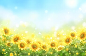 Poster - A vibrant field of sunflowers under a bright sky, evoking feelings of joy and tranquility.