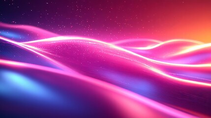 Poster - A vibrant digital landscape showcasing flowing waves of color, blending shades of pink and blue with a captivating glow, ideal for artistic projects.