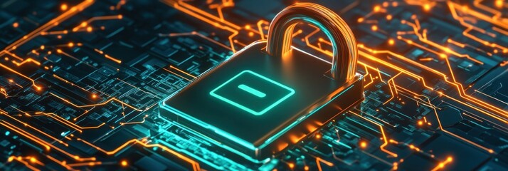 Aufkleber - A digital padlock on a circuit board, symbolizing cybersecurity and data protection.