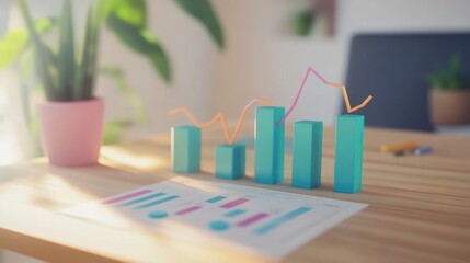Leinwandbilder - A colorful bar graph on a desk, illustrating data trends and analysis.