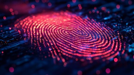Poster - A vibrant fingerprint design illuminated with neon colors, symbolizing security, identity, and technology in a digital world.