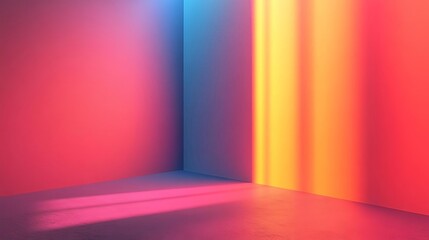 Poster - A vibrant interior scene featuring colorful light beams illuminating a minimalist corner, creating a striking visual contrast and artistic ambiance.
