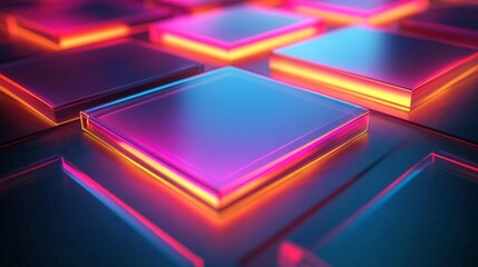 Poster - A vibrant, futuristic design featuring glowing squares in various colors, perfect for backgrounds or digital projects that need a modern touch.