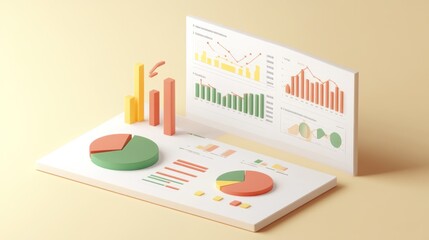 Aufkleber - 3D visualization of colorful graphs and charts for data analysis and presentation.