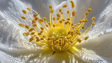 Poster - Close-up of a flower's center, showcasing vibrant yellow stamens and delicate petals.