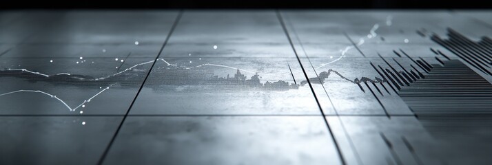 Aufkleber - Abstract visualization of data trends and sound waves on a sleek surface.
